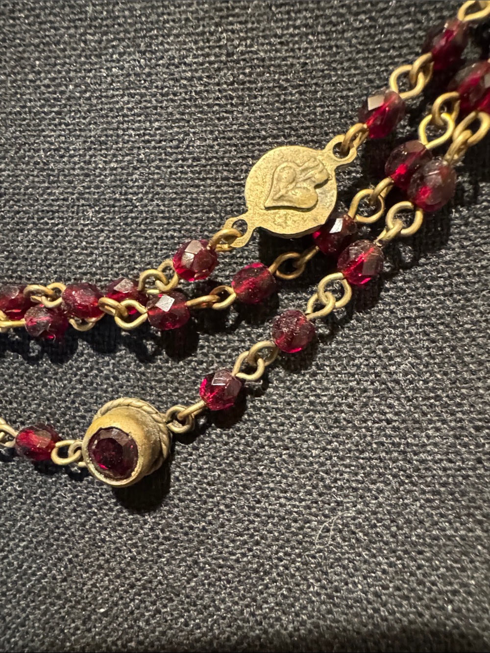 Virgin Saints and Angels Multi-Strand Burgundy Beaded Necklace with Gold Accents - Picture 2 of 2